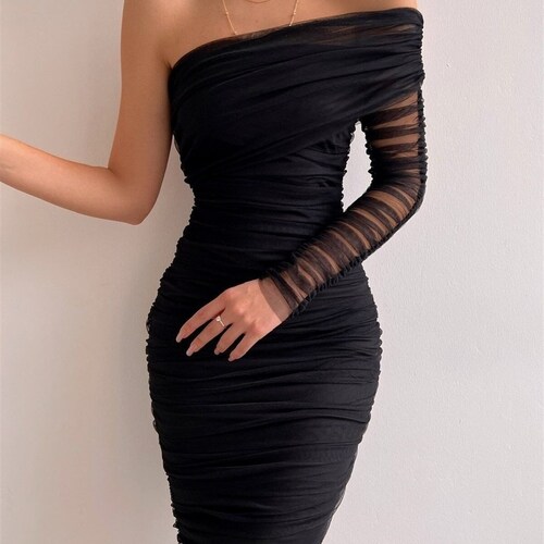 Cocktail Dress for Wedding Guest Tulle Black Prom Dress - Etsy