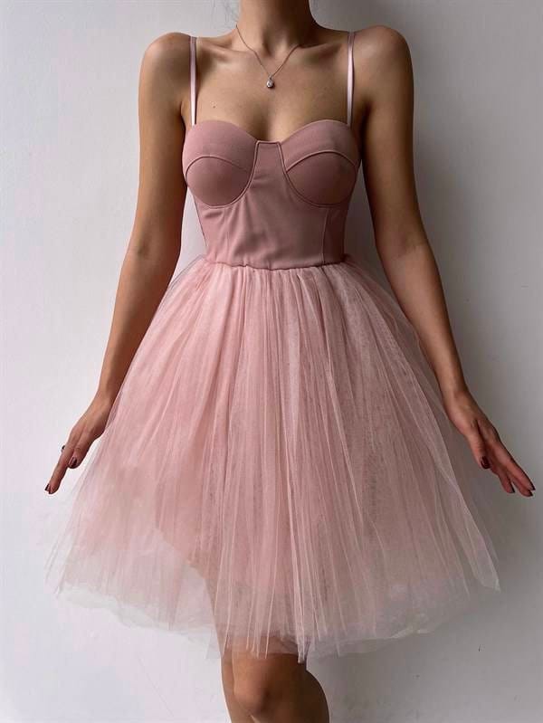 Flirtation Tulle And Lace Mini Cocktail Dress Light Pink, 55% OFF