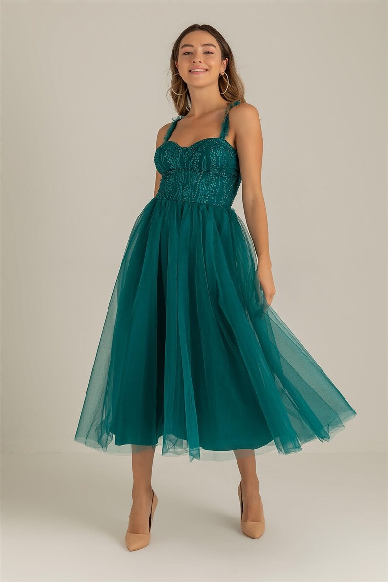 Emerald Green Tulle Corset Dress Wedding Guest Dress Etsy