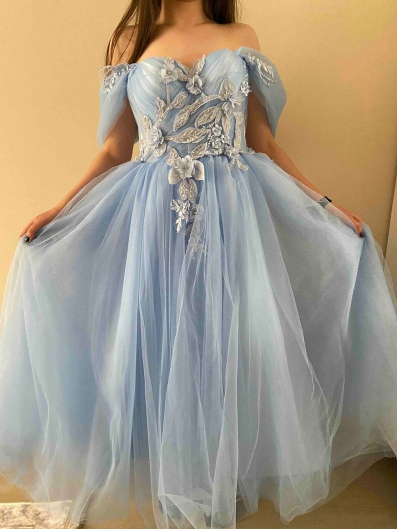 Blue Corset Tulle Prom Dress Prom Ball Gown Formal Midi - Etsy