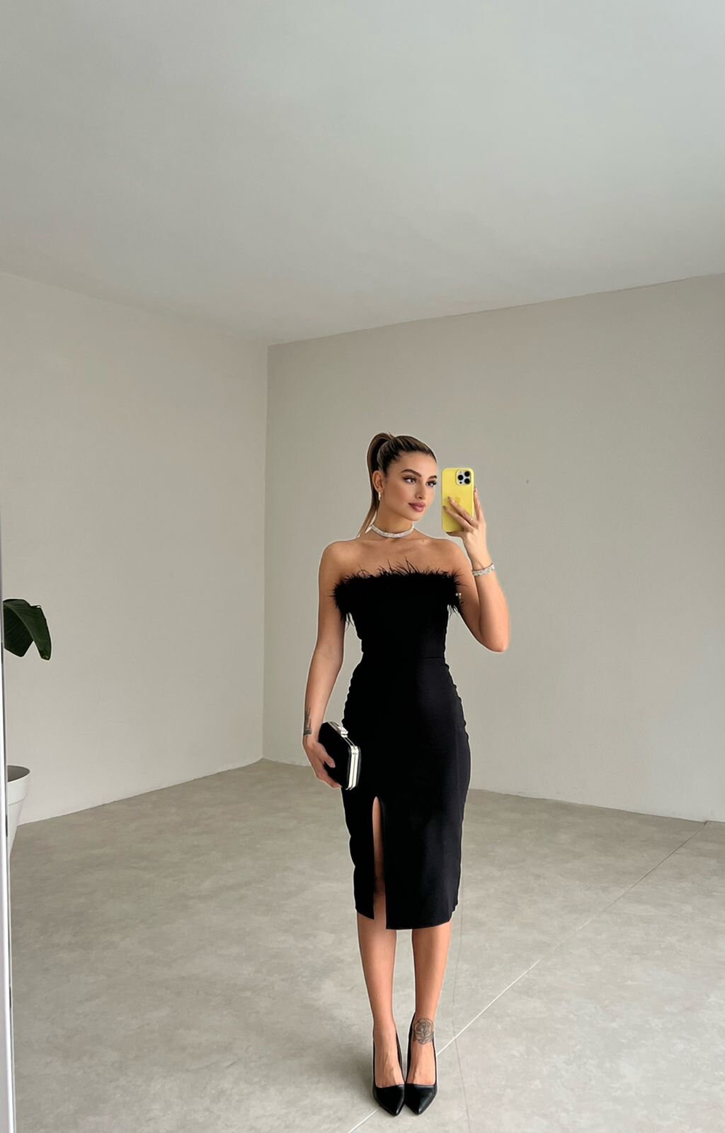 strapless black tie dress