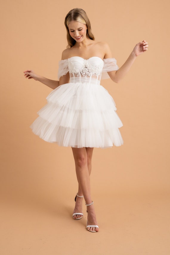 white tulle mini dress