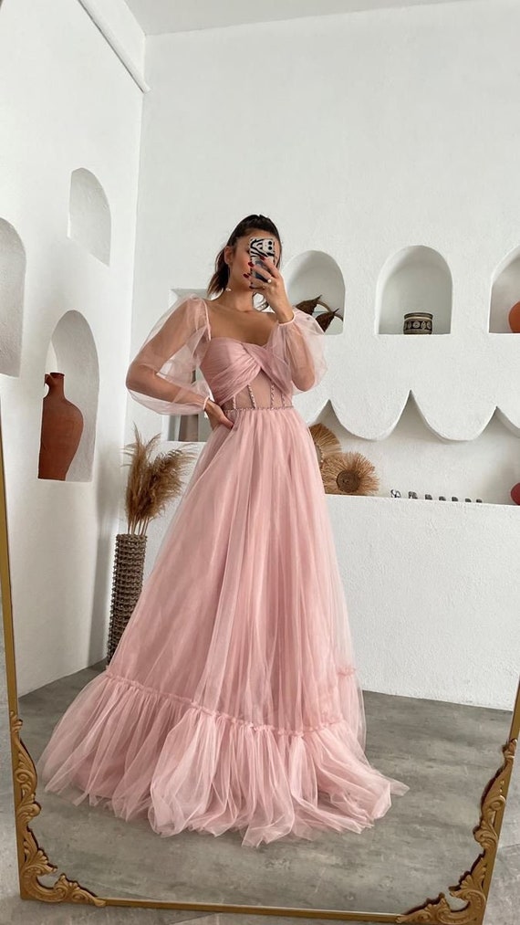 Pink Wedding Dress, Photoshoot Dress, Prom Dress Ball Gown, Homecoming  Dress, Tulle Corset Dress 