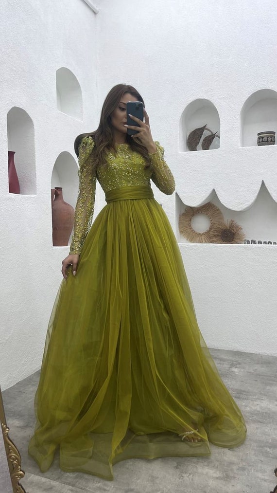 Dolly Gown Olive Green Tulle Fairytale Long Prom Dress