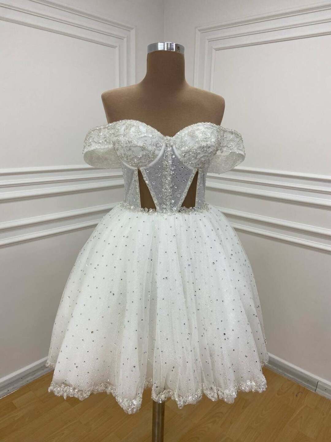 Jovani 08211 White Short Sleeve Sheath Bridal Cocktail Dress — La Jolie MLN