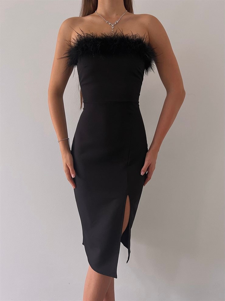 strapless black tie dress