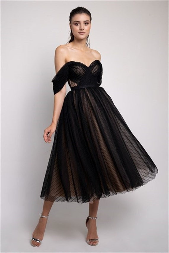 Black Maxi Dress - Strapless Bustier Dress - Organza Corset Dress