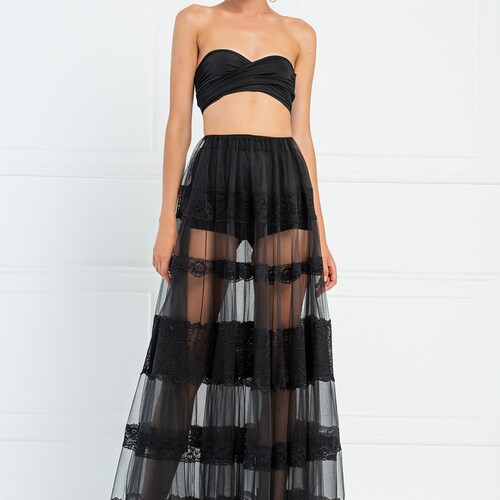 Mesh tulle skirt, black long tulle skirt for women, flowy tutu skirt, sheer skirt, shops see through skirt, long transparent skirt