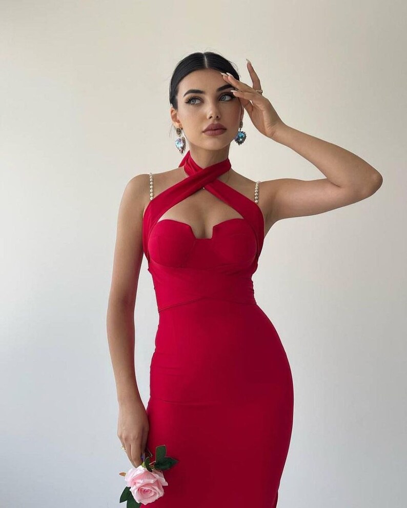 Red Midi Formal Dress Wedding Guest Dress Rehearsal Dinner Etsy