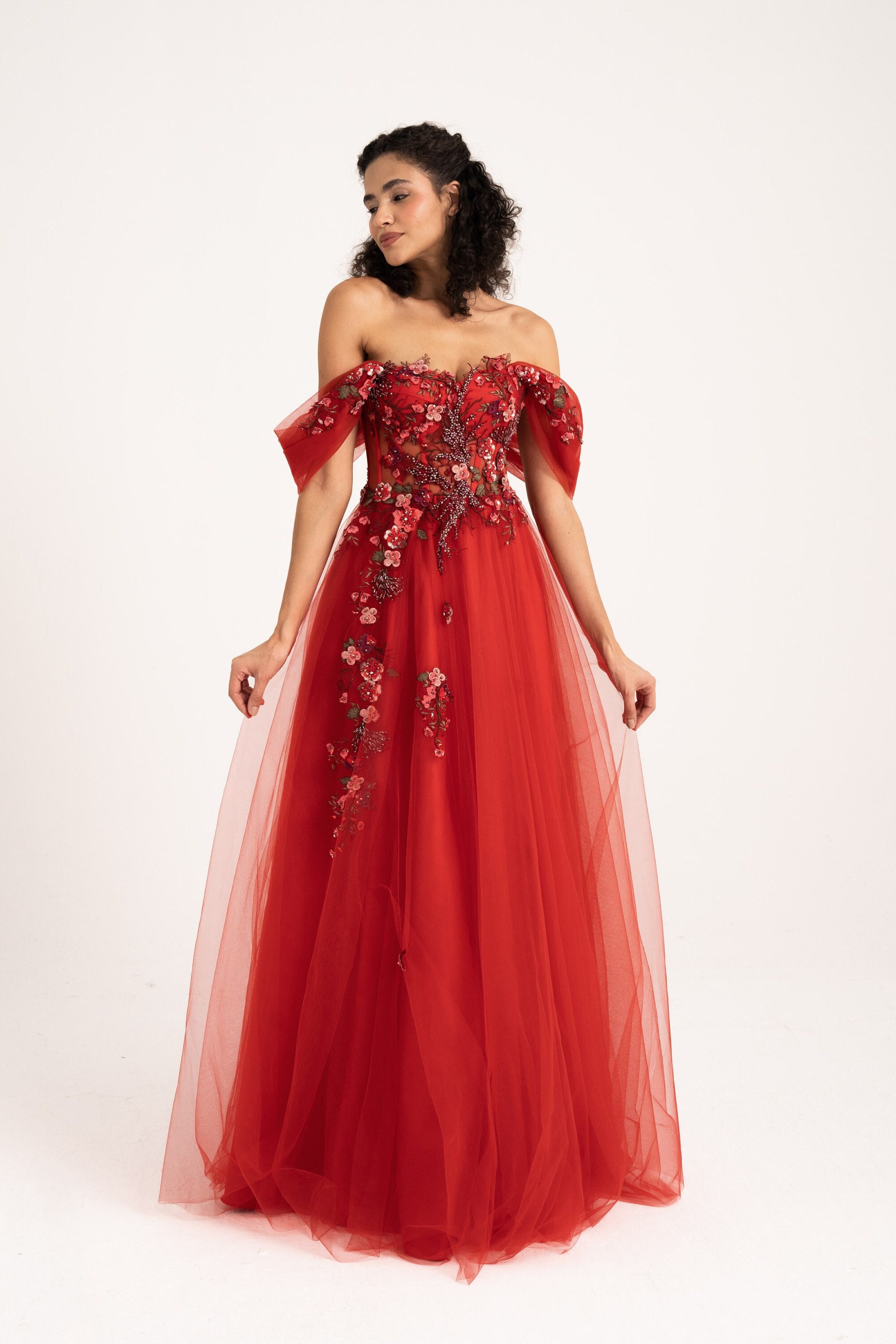 Red floral hotsell formal dress