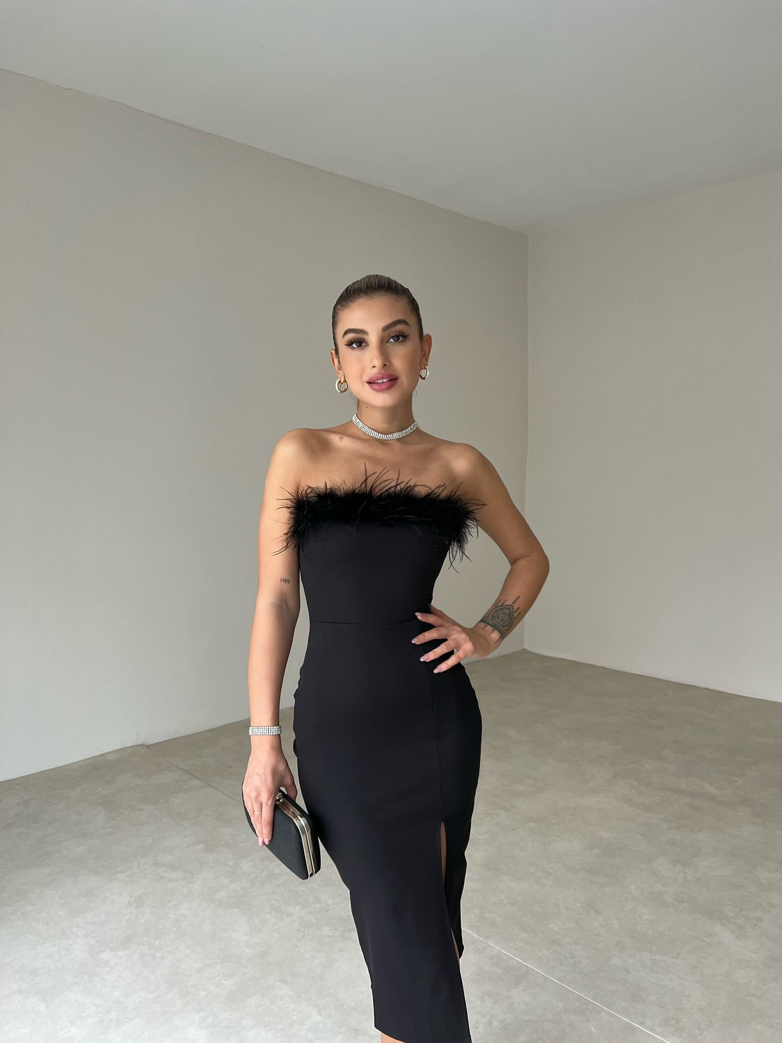 strapless black tie dress