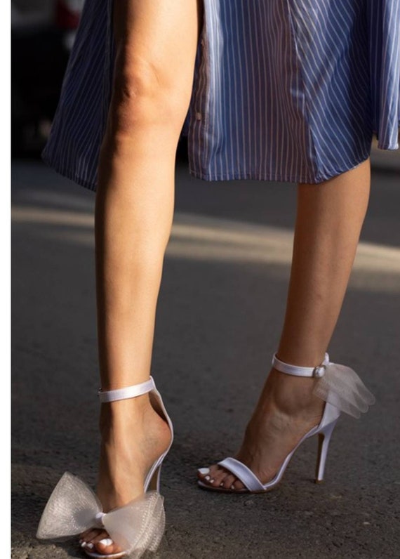 Wedding Sandals With Tulle Bow Wedding Bridal White Black - Etsy UK