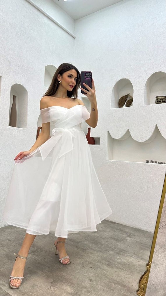 white reception dress