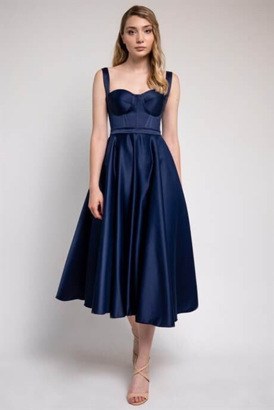 Midi Satin Cocktail Dress Evening Corset Wedding Guest Dress - Etsy