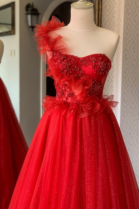 Vestido de fiesta de tul rojo Vestido de fiesta Bustier flor aplique vestido  de novia brillante Vestido de fiesta único Vestido de quinceañera Ocasión  Vestido de mascarada -  México