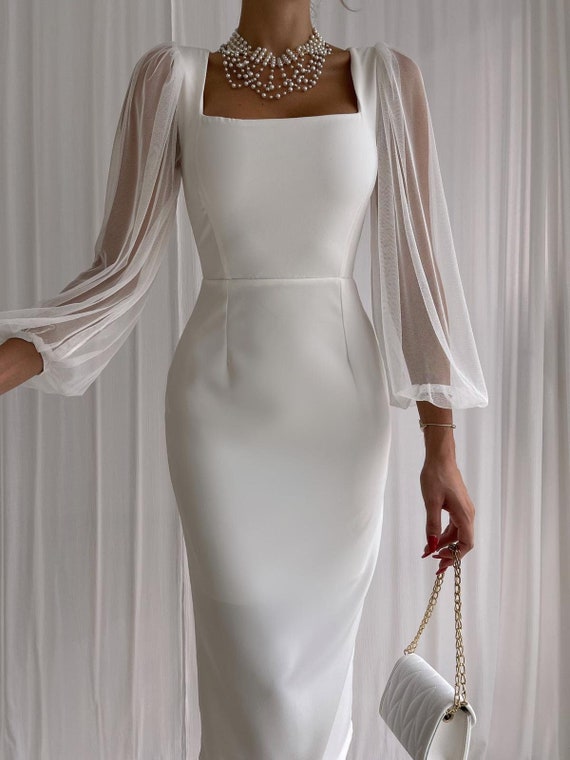 cóctel blanco vestido formal para mujer vestido - Etsy España