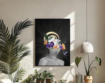 Flower Woman Art | Goddess Art | Cleodora | Boho Art Print | Femme Fleur | Woman with Flower Head | Modern Home Decor | Spiritual Art Print