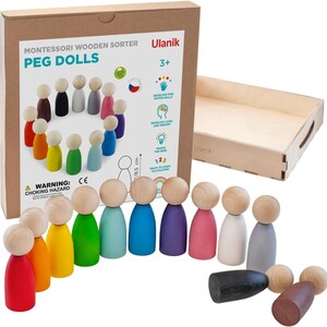 Ulanik Large Peg Dolls for Sorting Toddlers Montessori Toys for 3 Year Olds Baby Waldorf Dolls Wooden Games for Learning Colour Sorting... image 2