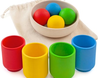 Ulanik Starter Kit Palline in Tazze Giocattoli Montessori per Bambini da 1 Anno + Giochi in Legno per Bambini in Età Prescolare per Imparare a Ordinare i Colori e...