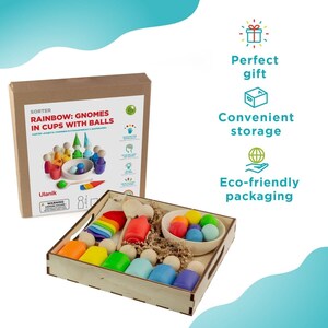 Ulanik Bambole e palline arcobaleno con mollette in tazza Giocattoli Montessori per bambini da 3 Giochi in legno per imparare a ordinare e contare i colori immagine 3