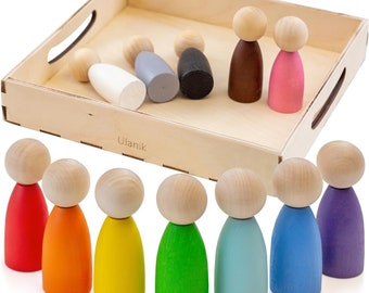 Ulanik Bambole con pioli grandi per ordinare i giocattoli Montessori per bambini dai 3 anni in su Bambole Waldorf per bambini Giochi in legno per imparare l'ordinamento dei colori...