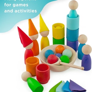 Ulanik Bambole e palline arcobaleno con mollette in tazza Giocattoli Montessori per bambini da 3 Giochi in legno per imparare a ordinare e contare i colori immagine 6