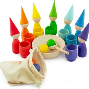 Ulanik Bambole e palline arcobaleno con mollette in tazza Giocattoli Montessori per bambini da 3 Giochi in legno per imparare a ordinare e contare i colori immagine 5