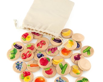 Ulanik Fruits et légumes assortis jeu de mémoire pour tout-petits à partir de 3 ans, jeux de société en bois pour enfants de 4 à 8 ans