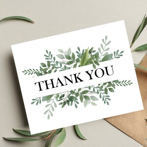 Greenery Thank You Cards, Floral Thank You Card, Baby Shower Thank You Cards, Note Cards with Envelopes, Wedding Thank You Cards, 15 Pack