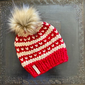 100% Merino Wool Handmade Valentine’s Day Knit Beanie - READY TO SHIP