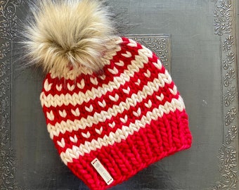 100% Merino Wool Handmade Valentine’s Day Knit Beanie - READY TO SHIP