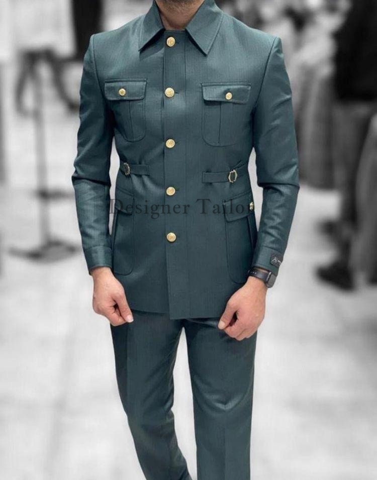 Safari Men Suits Button Square Collar Tailor-Made Formal Casual Busine –  Matlockempire