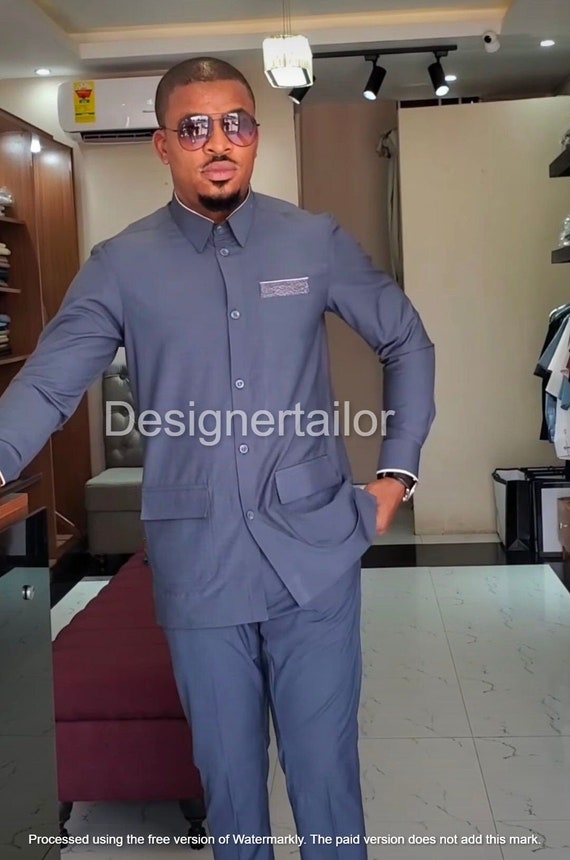 Designertailor Grey Safari Suit for Men's Clothing Traditional Designer Party Wear Special Two Piece Set