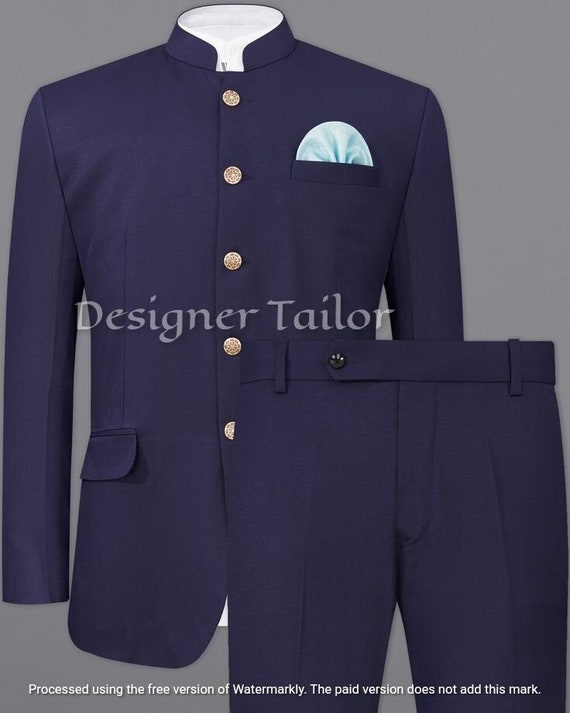 Navy Blue Velvet Party Wear Jodhpuri Suit Online | Bagtesh Fashion