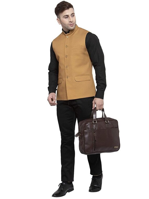 Leather nehru cheap jacket