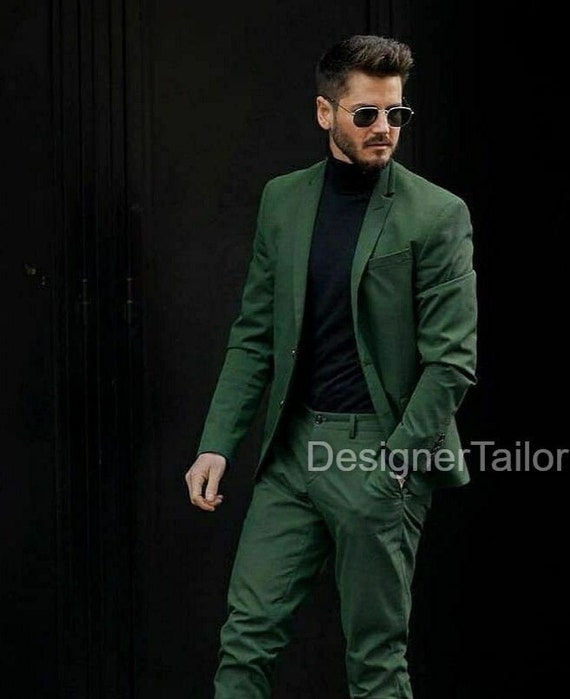 Designertailor Indian Designer Formal Green Coat Pant Causal 2pc