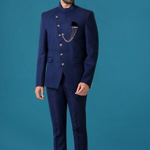 Elegant Stylish Blue Three Piece Coat Pant Bandhgala Jodhpuri Suit for Men for Wedding and Reception and Events Etsy Australia