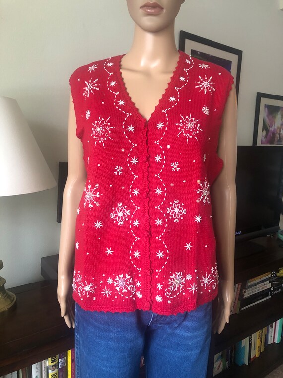 Vintage, Knit Vest With Snowflake Pattern, 1990s - Gem
