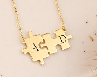Puzzle-Halskette Initiale personalisierte 14k Gold gefüllte paar Halskette Gold Silber Rosegold BFF Halskette Jahrestagsgeschenk, Autismus Mom Geschenk