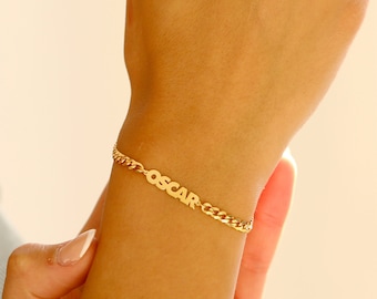 14k Gold Curb Chain Bracelet Solid Real Gold Bracelet for Her & Him Name Bracelet, Personalized fine Jewelry Gift
