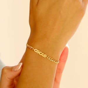 Curb Chain Bracelet 14k Gold Curb Bracelet Best Friend Gift for Birthday, Name Bracelet for Men & Women 14k Gold Names Gift for Christmas