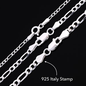 Solid 925 Sterling Silver Figaro Chain Necklace - Made in Italy