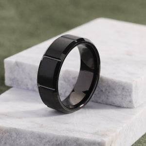 Tungsten Ring for Men 8mm Personalized Engagement Wedding Band Matte Black Brushed Finish Ring - Men&#39;s Tungsten Wedding Band, Gift for Him