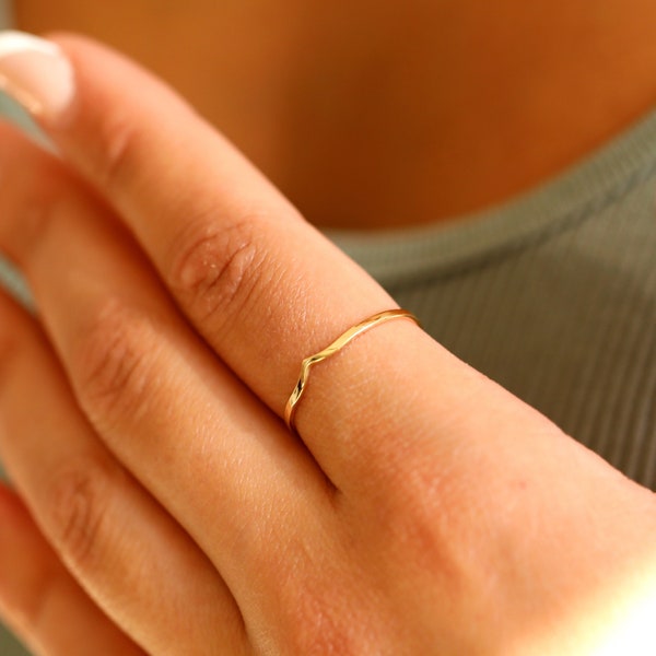 Delicate Women Rings Gold, Silver, Rose Gold Curve Rings for Girls - V Shaped Ring,  Stackable Rings 14k Gold, Thin Minimalist Ring Gift