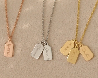 Engraved Mini Dog Tag Necklace: Sterling Silver or Solid Gold Initial Pendant