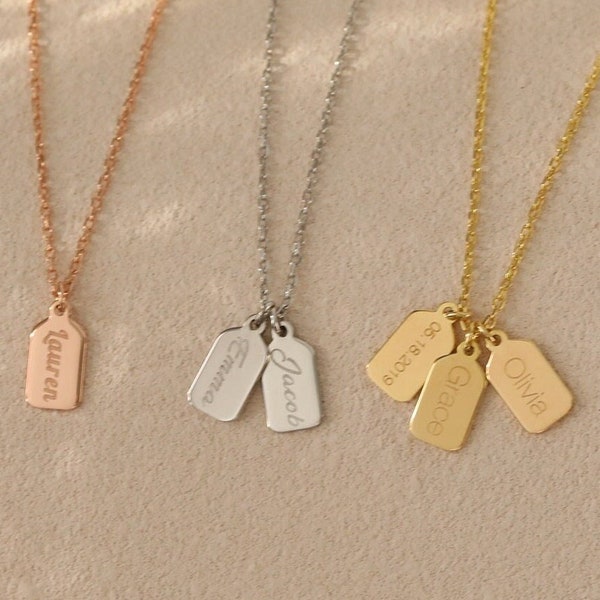 Kleine Dog Tag Halskette 14k Gold & 925 Silber Mini Initial Tag Halskette Geschenk für Mama Individuell gravierte Tag Halskette für Jungen Goldschmuck