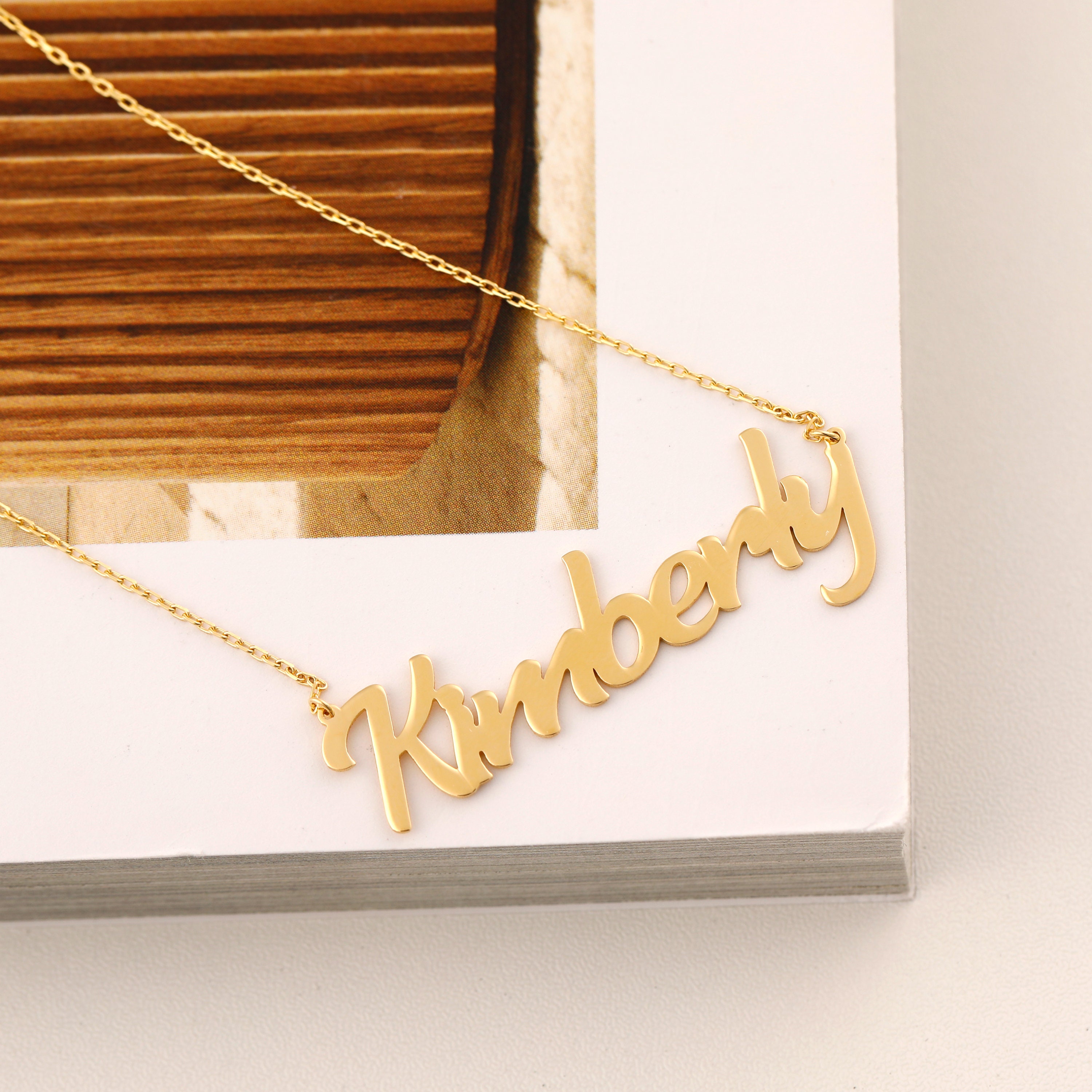 Name Necklace Gold Custom Nameplate Necklace 14K Gold Filled Script 