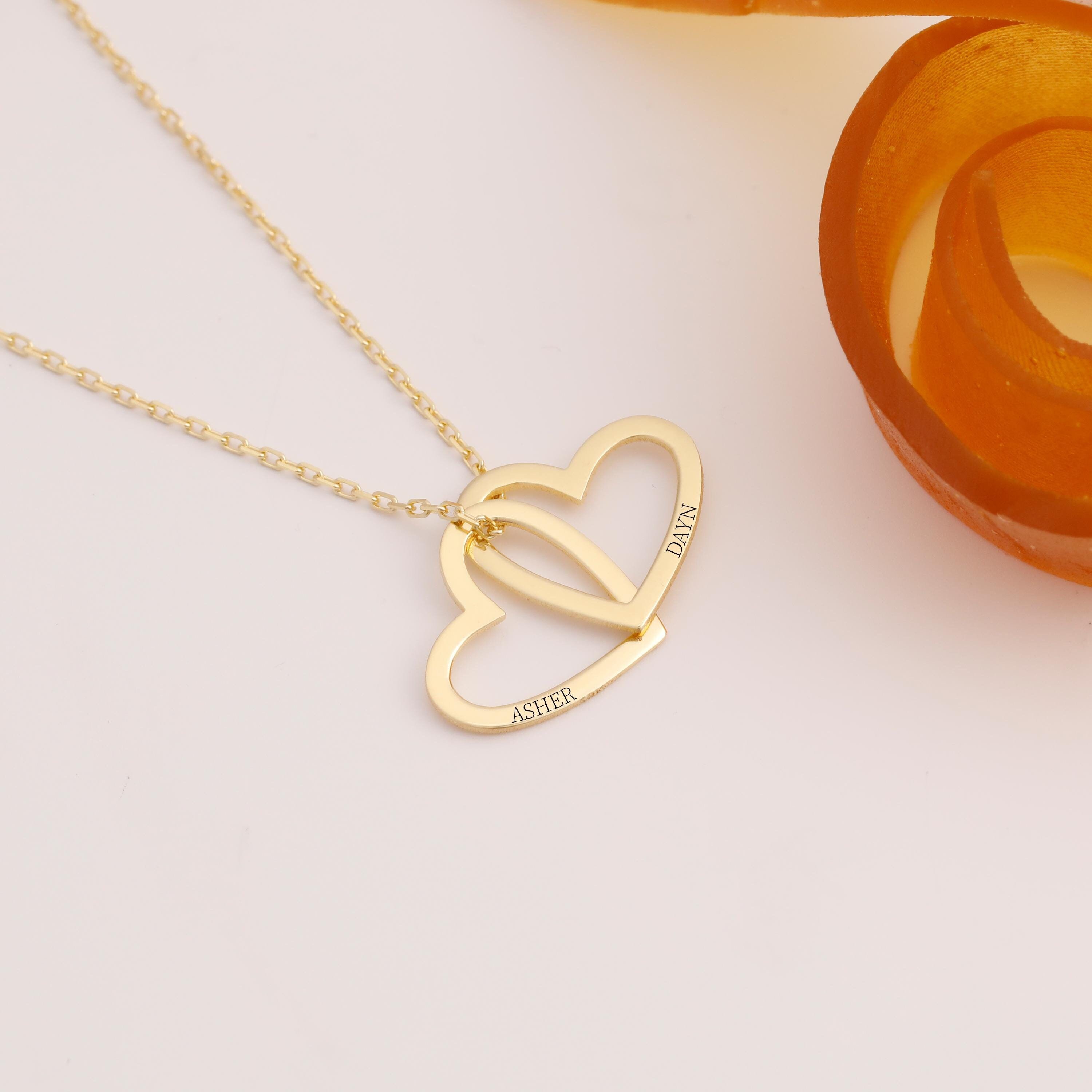 14k Gold Interlocking Hearts Necklace: Personalized Family Keepsake
