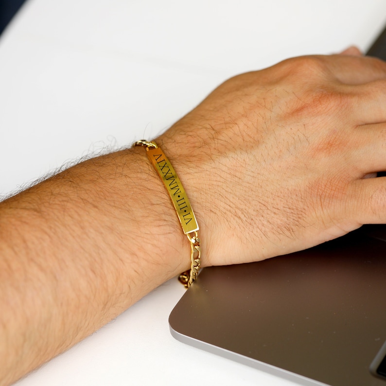 roman numeral bracelet for men ID Bracelet with Engraving • Silver 925 / Gold