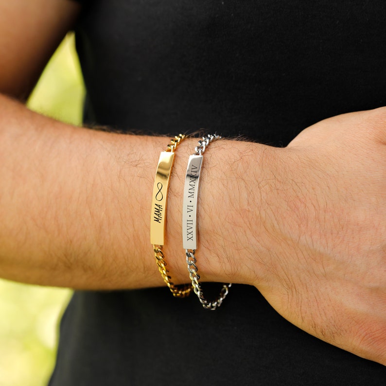 gift for boyfriend , dad ID Bracelet with Engraving • Silver 925 / Gold